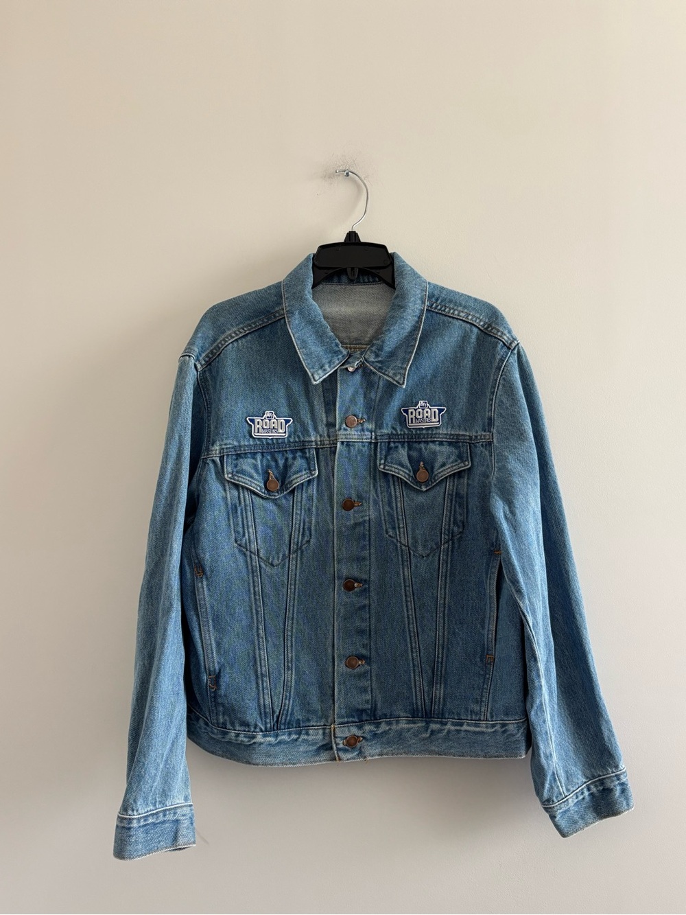 Vintage Jean Jacket Blue Denim Trucker Men M Streetwear 90s Road Masters Graphic